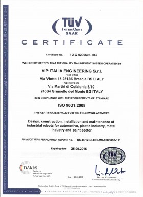 Azienda Certificata ISO 9001:2008 - Vip Italia Engineering s.r.l.